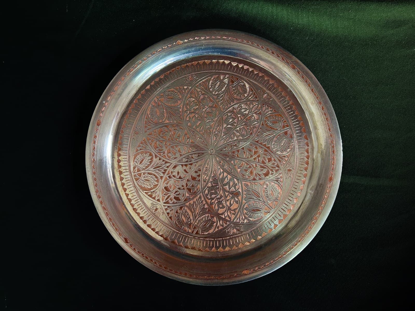 Floral Engraved Copper Tray